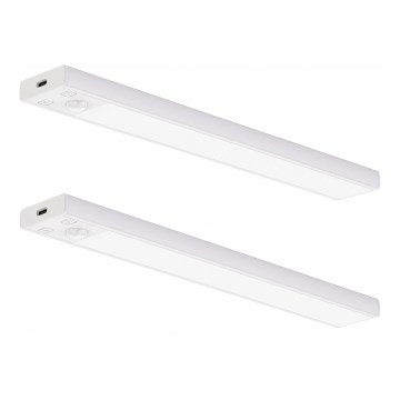 КОМПЛЕКТ 2x LED зареждаемо осветление за мебели със сензор за движение и здрач VIRO LED/1,2W/3,7V 800 mAh 3000/4000/6500K 30 cm бяло