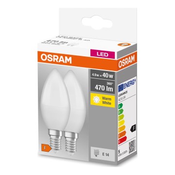 КОМПЛЕКТ 2x LED крушки B38 E14/4,9W/230V 2700K - Osram