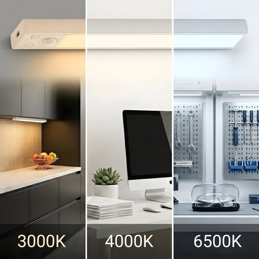 КОМПЛЕКТ 2x LED зареждаемо осветление за мебели със сензор за движение и здрач VIRO LED/1,2W/3,7V 800 mAh 3000/4000/6500K 30 cm бяло