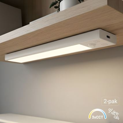 Комплект от 2 акумулаторни LED осветители за мебели със сензор за движение и за сумрак VIRO LED/1W/3,7V 800 mAh 3000/4000/6500K 20 cm бяло