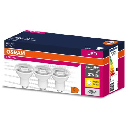 КОМПЛЕКТ 3x LED рефлекторни крушки PAR16 GU10/6,9W/230V 2700K 60° - Osram