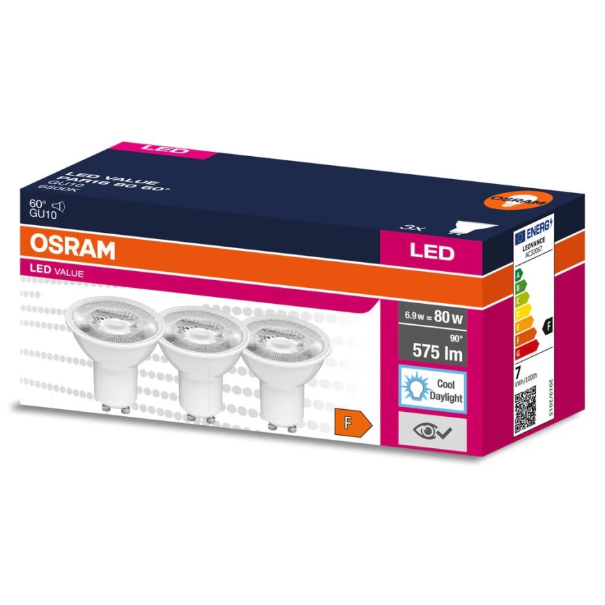 Комплект 3x LED рефлекторни крушки PAR16 GU10/6,9W/230V 6500K 60° - Osram