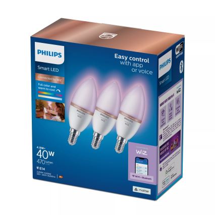 Комплект 3x LED RGB димируеми крушки Philips SMART C37 E14/4,9W/230V 2200-6500K CRI 90