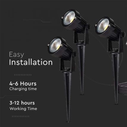 КОМПЛЕКТ 3 бр. Външна соларна лампа с 3 LED/1,2W/3,7V IP65 3000K 4000 mAh