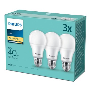 КОМПЛЕКТ 3x LED Крушка Philips E27/6W/230V 2700K