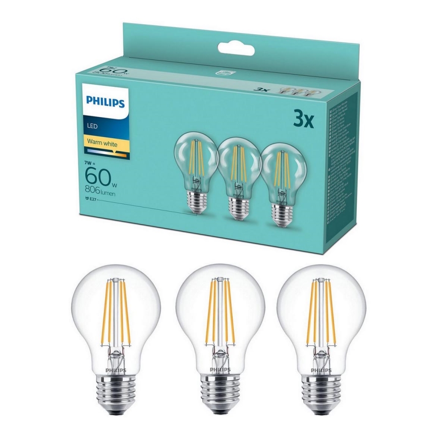 КОМПЛЕКТ 3x LED Крушка VINTAGE Philips A60 E27/7W/230V 2700K