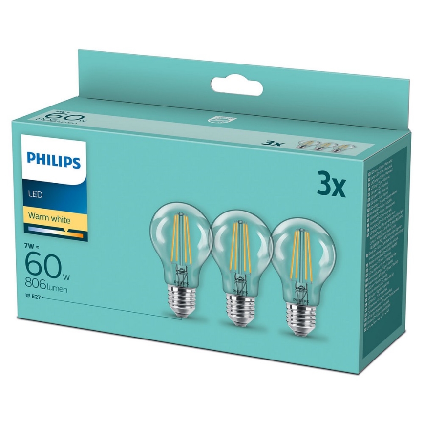КОМПЛЕКТ 3x LED Крушка VINTAGE Philips A60 E27/7W/230V 2700K
