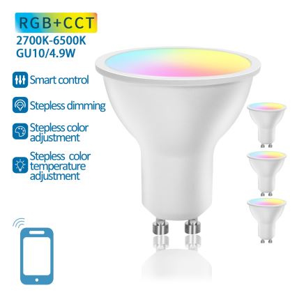 Комплект от 4 умни димируеми LED крушки RGBW GU10/4,9W/230V 2700–6500K - Aigostar