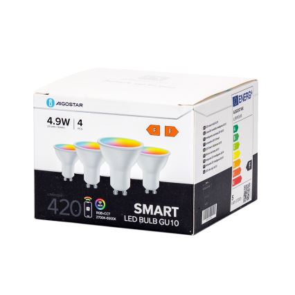 Комплект от 4 умни димируеми LED крушки RGBW GU10/4,9W/230V 2700–6500K - Aigostar