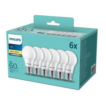КОМПЛЕКТ 6x LED Крушка Philips A60 E27/8W/230V 2700K