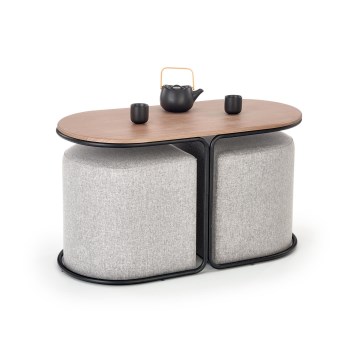 КОМПЛЕКТ холна маса NILDO 90x45 см с 2 табуретки, кафяв/сив