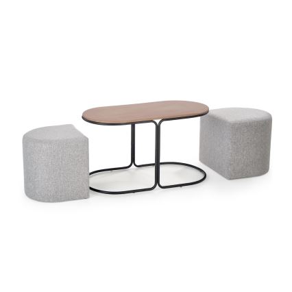 КОМПЛЕКТ холна маса NILDO 90x45 см с 2 табуретки, кафяв/сив