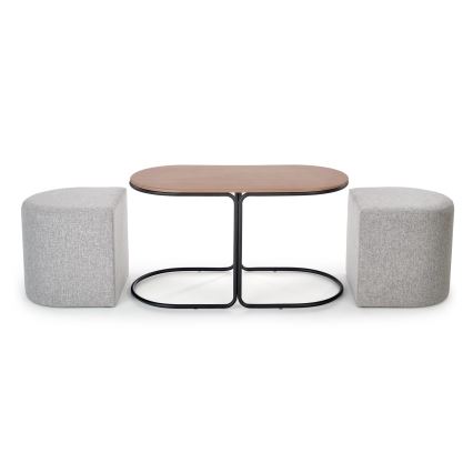 КОМПЛЕКТ холна маса NILDO 90x45 см с 2 табуретки, кафяв/сив