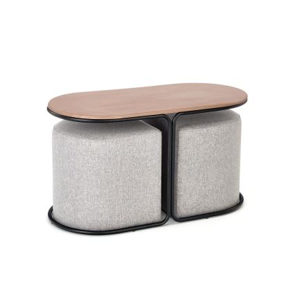 КОМПЛЕКТ холна маса NILDO 90x45 см с 2 табуретки, кафяв/сив