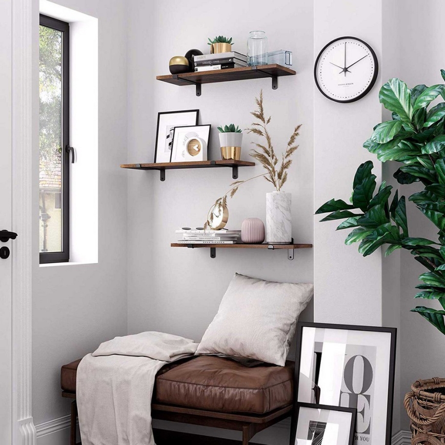 Комплект от 2 броя стенни рафта SHELFY в кафяво/черно