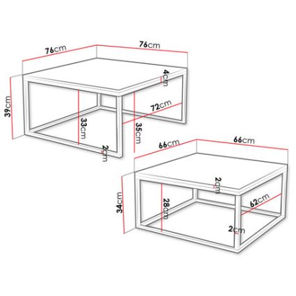 Комплект от 2 холни масички DUAL 76x76/66x66 см, черно/бели