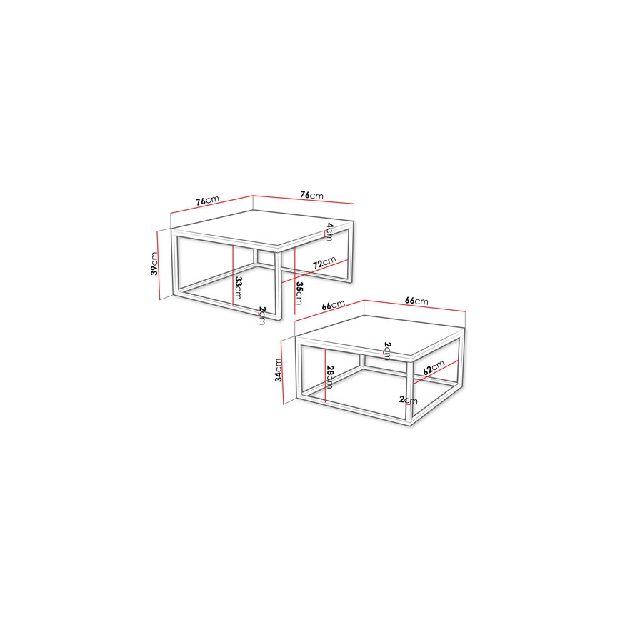 Комплект от 2 холни масички DUAL 76x76/66x66 см, черно/бели