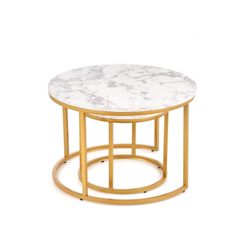 Комплект от 2 холни масички PACILA, декор мрамор/злато