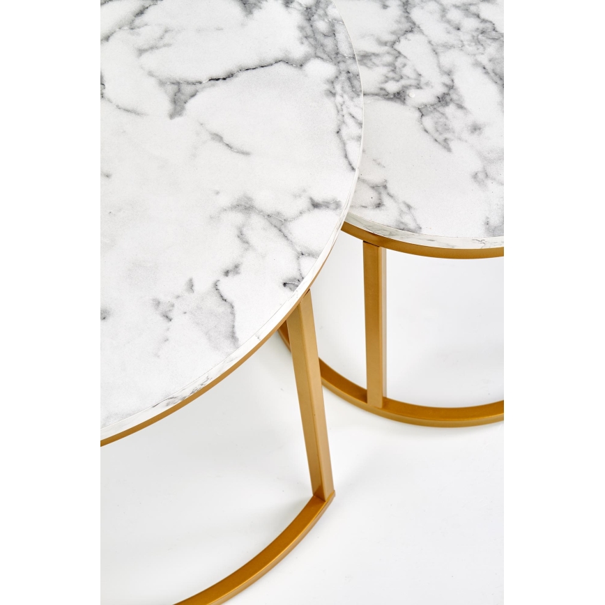 Комплект от 2 холни масички PACILA, декор мрамор/злато