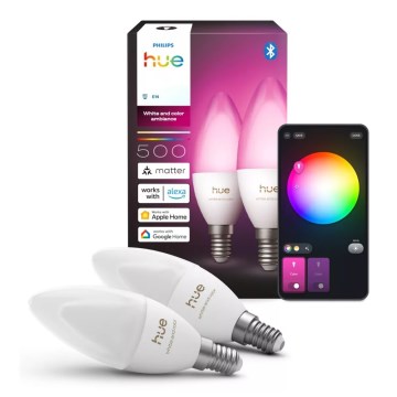 Комплект от 2 димируеми LED RGBW крушки Philips Hue White And Color Ambiance B39 E14/3,7W/230V 1000-20000K