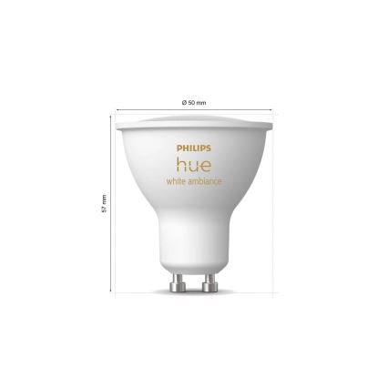 Комплект 2x димируеми LED крушки Philips Hue WHITE AMBIANCE GU10/4,2W/230V 2200-6500K + Hue bridge