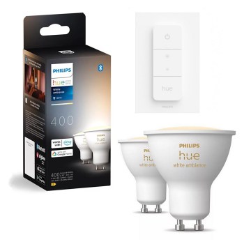 Комплект от 2 димируеми LED крушки Philips Hue WHITE AMBIANCE GU10/4,2W/230V 2200-6500K + димиращ ключ