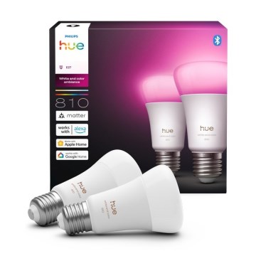 Комплект от 2 димируеми LED крушки Philips Hue WHITE AND COLOR AMBIANCE E27/6W/230V 1000-20000K