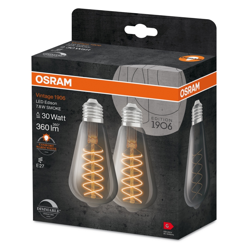Комплект от 2 димируеми LED крушки с винтидж филамент E27/4,8W/230V 2200K - Osram