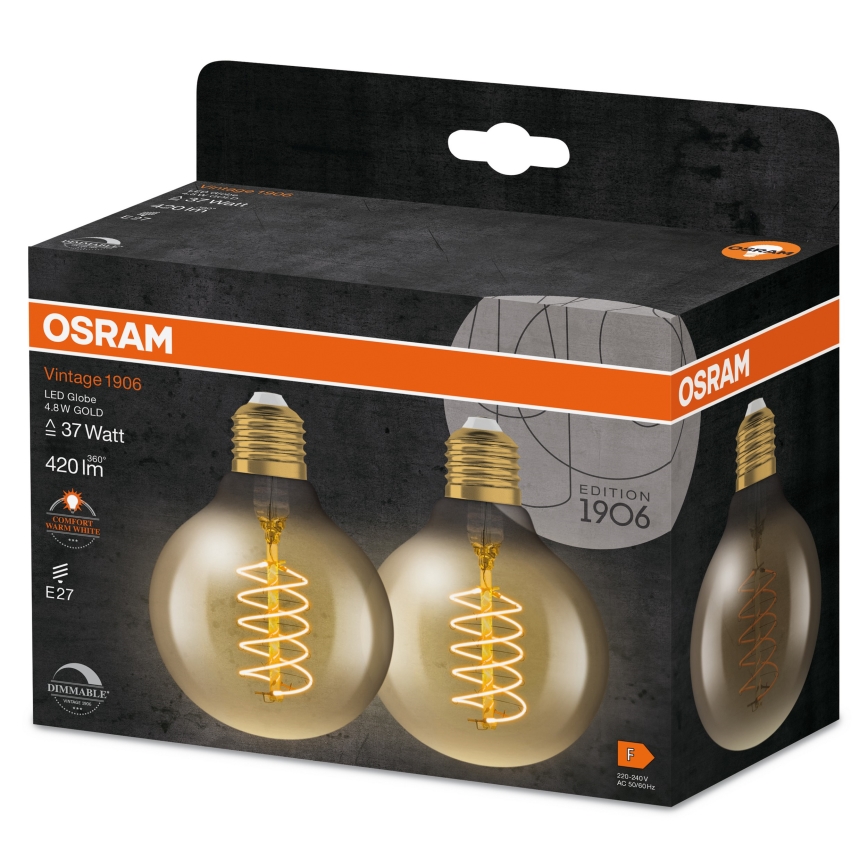 Комплект от 2 LED димируеми крушки VINTAGE FILAMENT E27/4,8W/230V 2200K - Osram
