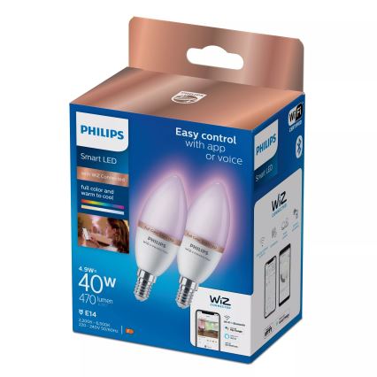 Комплект 2x LED RGB димируема крушка Philips SMART C37 E14/4,9W/230V 2200-6500K CRI 90