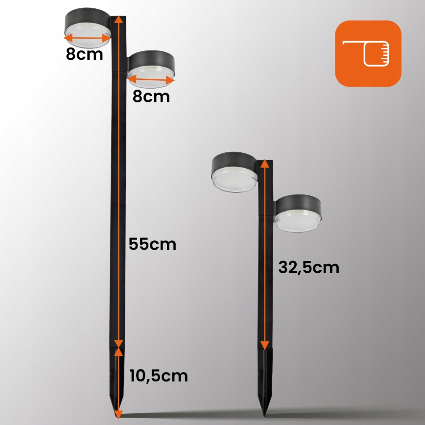 Комплект от 2 LED соларни лампи 2xLED/1W/3,7V 1200 mAh 55 cm IP65 черни