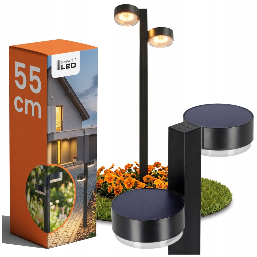 Комплект от 2 LED соларни лампи 2xLED/1W/3,7V 1200 mAh 55 cm IP65 черни