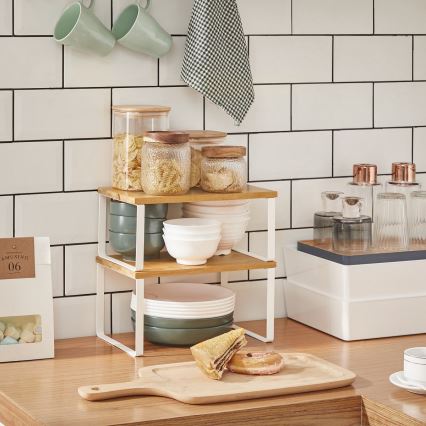 Комплект от 2 полици за съхранение MARGE, бяла/кафява