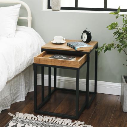 Комплект от 2 помощни маси ELDUR, кафяви/черни