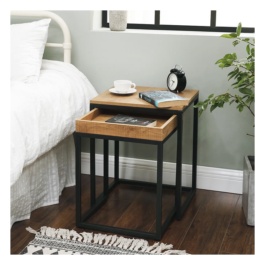 Комплект от 2 помощни маси ELDUR, кафяви/черни