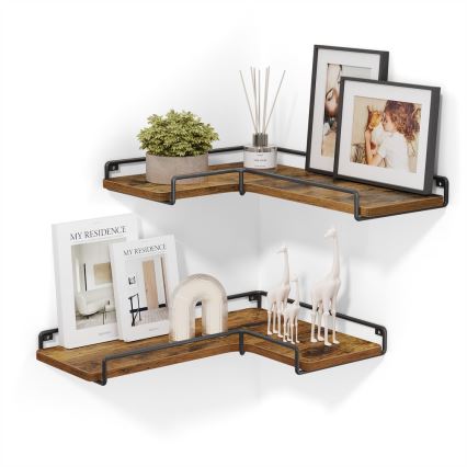 Комплект от 2 стенни рафта SHELFY 40x10x29 см кафяв/черен