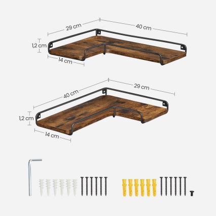 Комплект от 2 стенни рафта SHELFY 40x10x29 см кафяв/черен