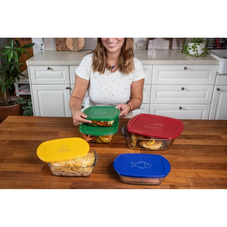Комплект от 2 стъклени контейнери за съхранение на храна PYREX 1,2 л / 2,5 л