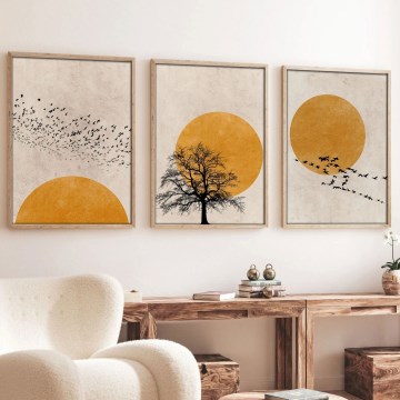 КОМПЛЕКТ ОТ 3 бр. Картина в рамка за снимки 50x70 см бежово/жълто