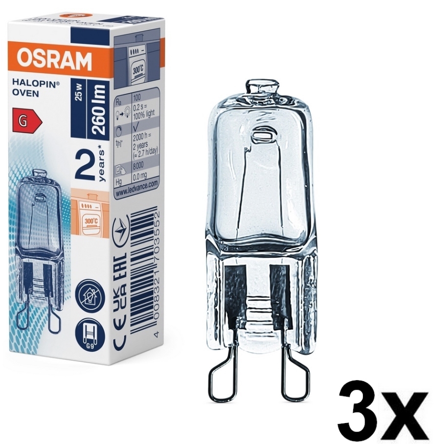 Комплект от 3 бр. крушки за фурна HALOPIN G9/25W/230V 2700K - Osram