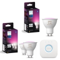 Комплект от 3 димируеми LED RGBW крушки Philips Hue WHITE AND COLOR AMBIANCE GU10/4,2W/230V 2000-6500K + Hue Bridge