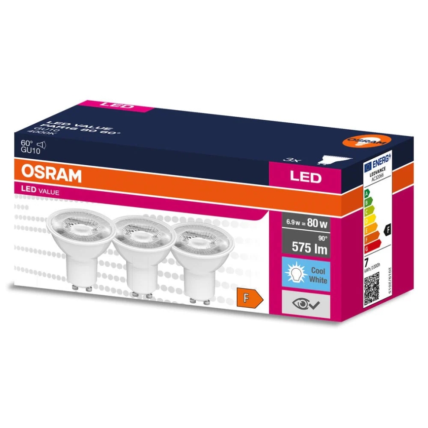 Комплект от 3 LED рефлекторни крушки PAR16 GU10/6,9W/230V 4000K 60° - Osram