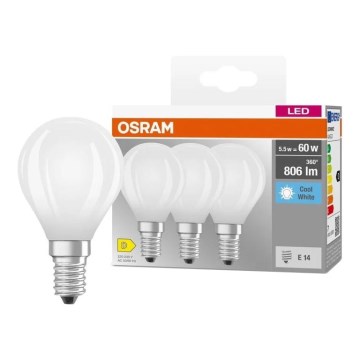 Комплект от 3 LED крушки BASE CLASSIC FILAMENT E14/5,9W/230V 4000K - Osram