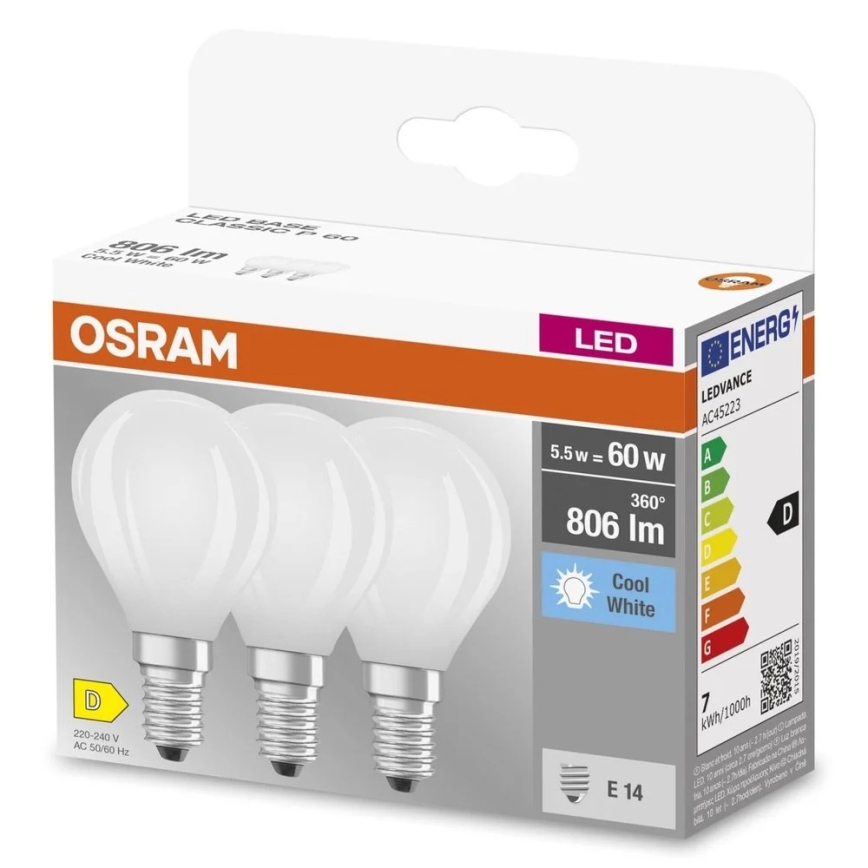 Комплект от 3 LED крушки BASE CLASSIC FILAMENT E14/5,9W/230V 4000K - Osram