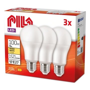 КОМПЛЕКТ ОТ 3 LED КРУШКИ Philips Pila E27/13W/230V 2700K