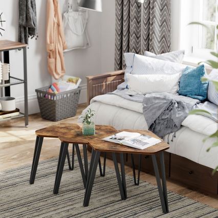 Комплект от 3 помощни масички ELDUR, кафяв/черен