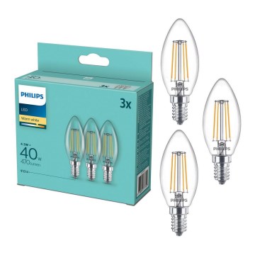 Комплект от 3 ретро LED крушки Philips B35 E14/4,3W/230V 2700K