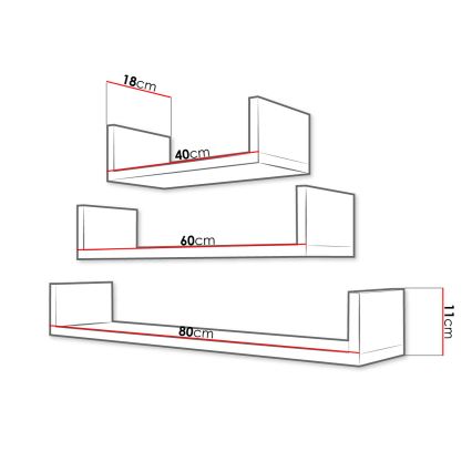 Комплект от 3 стенни полици TRIO 40/60/80x11x18 см дъб сонома