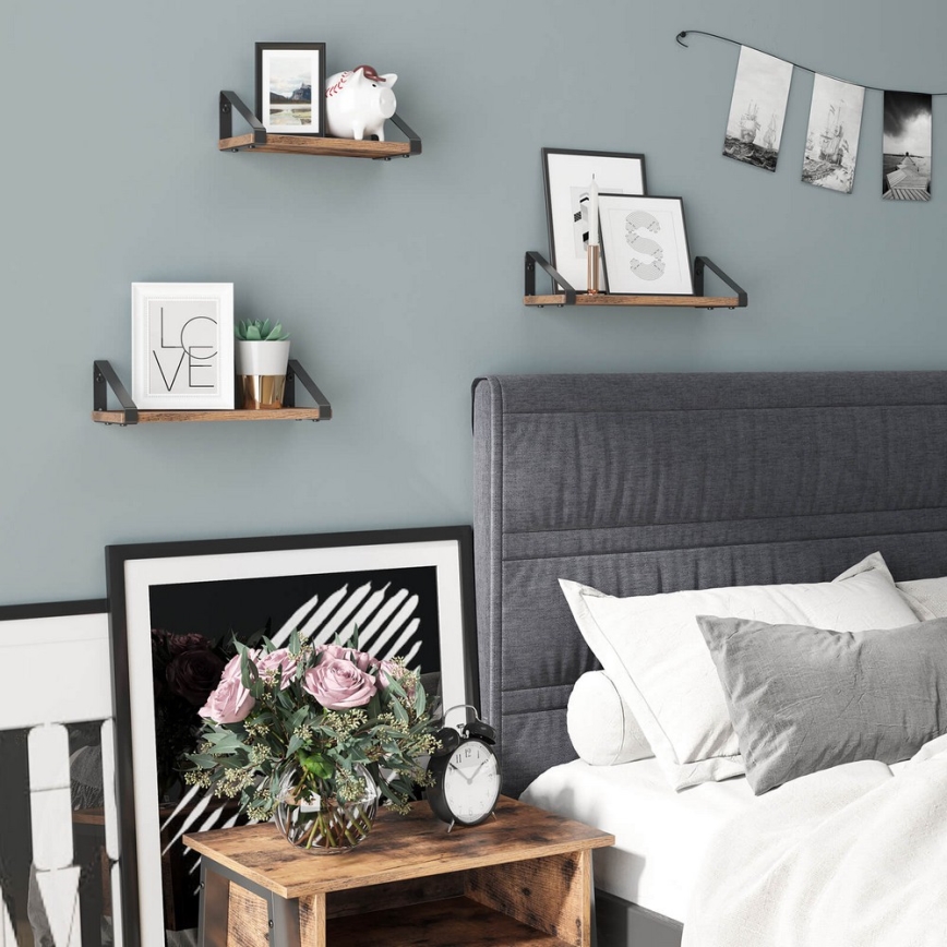 Комплект от 3 стенни рафта SHELFY в кафяво/черно