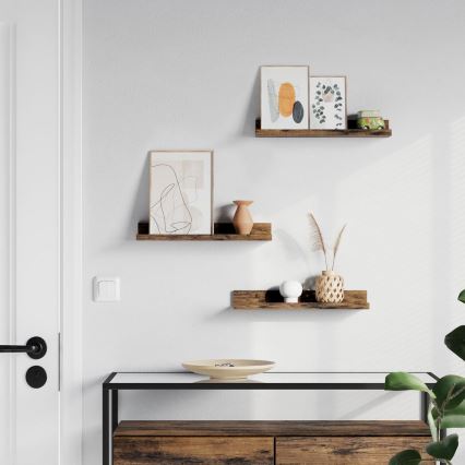 Комплект от 3 стенни рафтове SHELFY 38x5x10 cm кафяви
